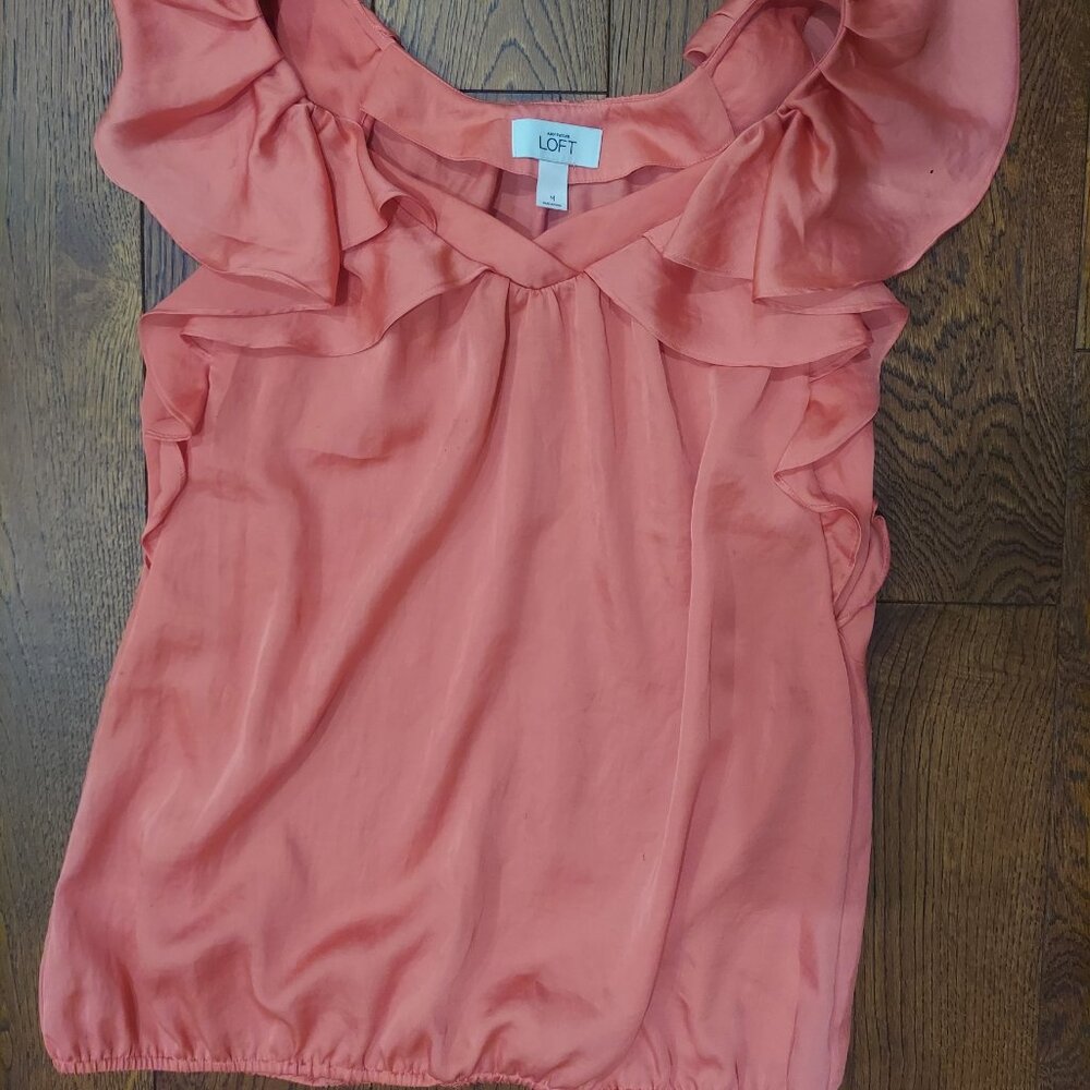 Loft ruffle sleeve peach top